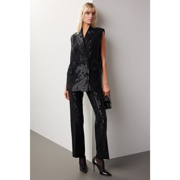 Michael Kors Black Sequin Pinstripe Oversized Vest - Picture 1 of 7